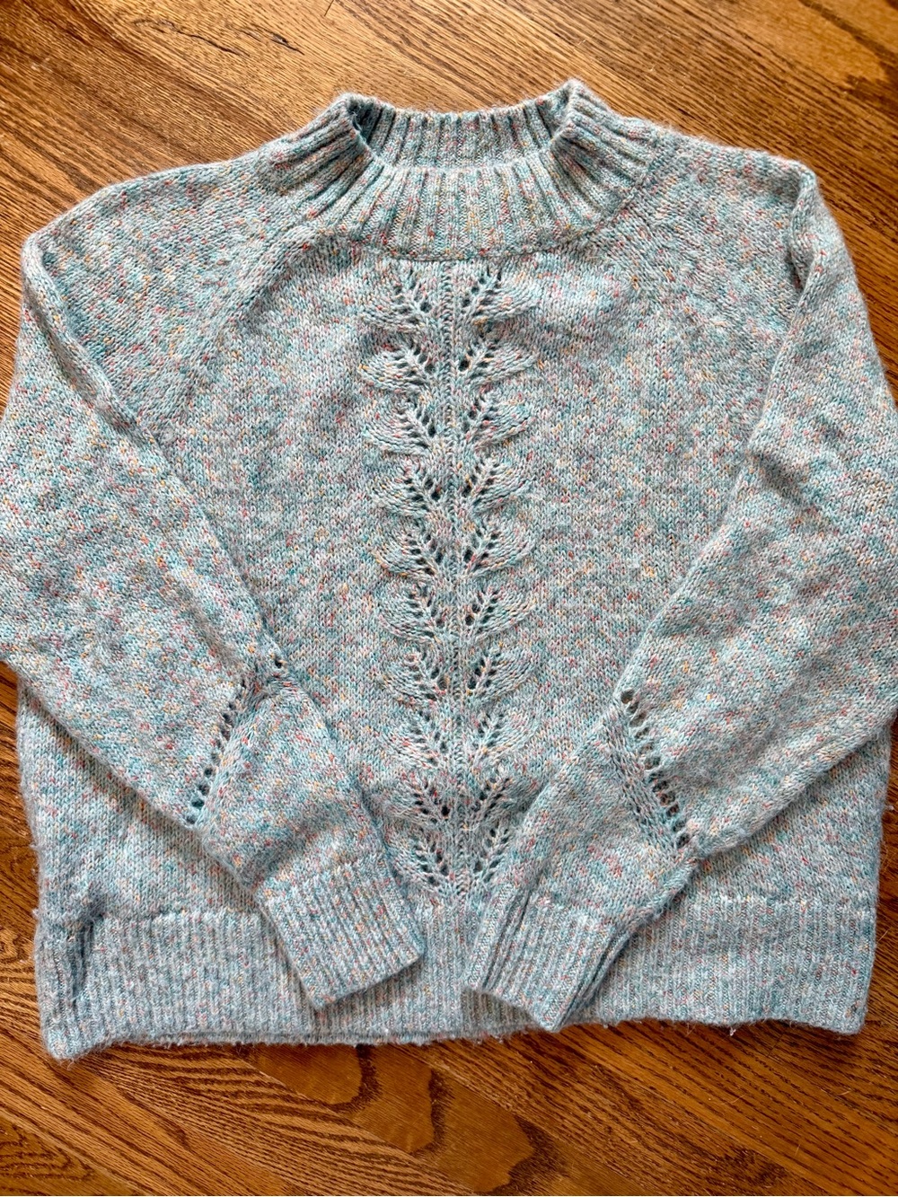 LOFT Blue Confetti Cable Knit Mock Neck Sweater XS